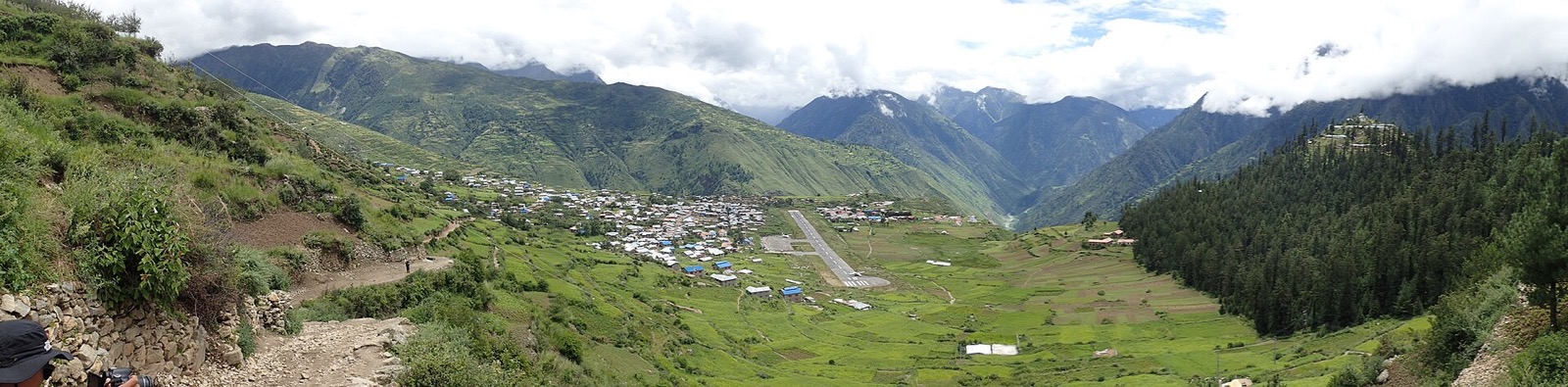 Panorama of the Humla valley above Simikot, with the upper village and Simikot airport visible